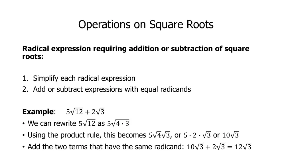 operations on square roots