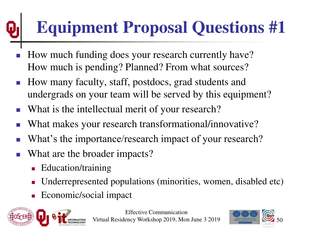 equipment proposal questions 1