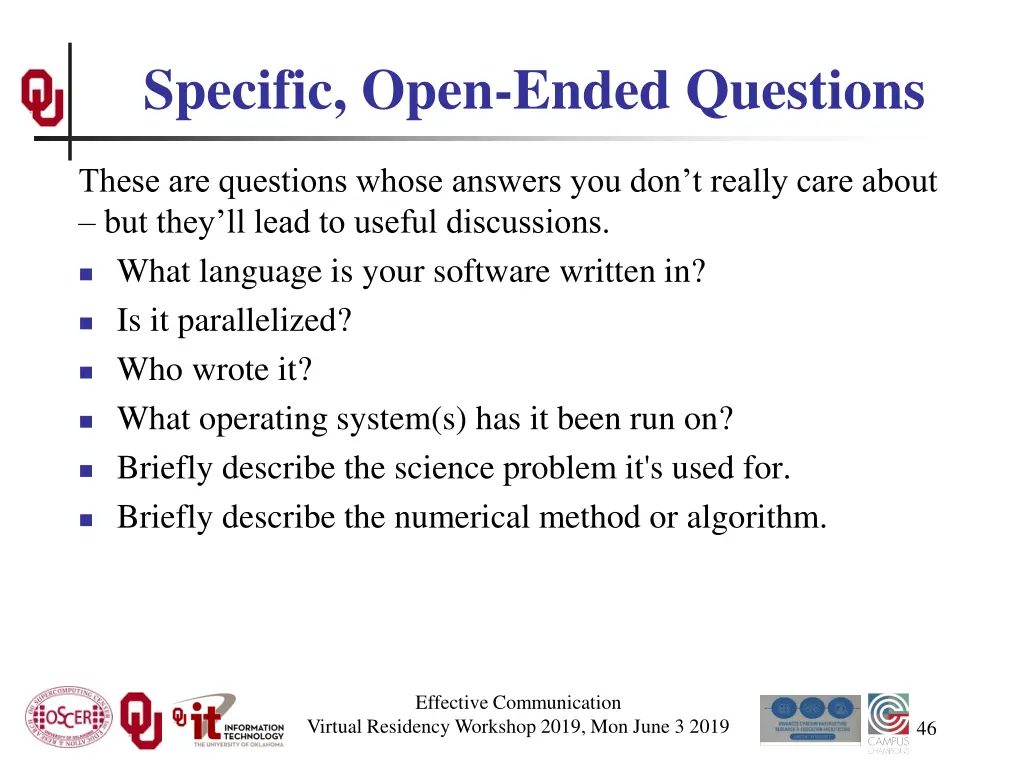 specific open ended questions