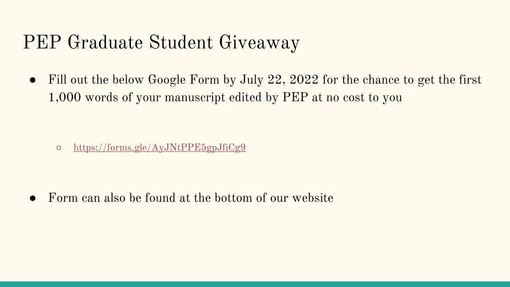 pep graduate student giveaway