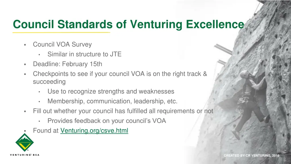 council standards of venturing excellence