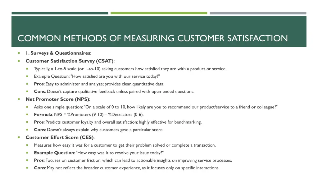 common methods of measuring customer satisfaction