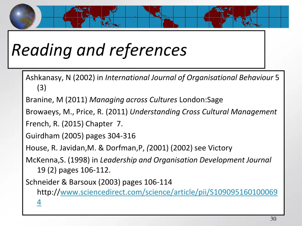 reading and references