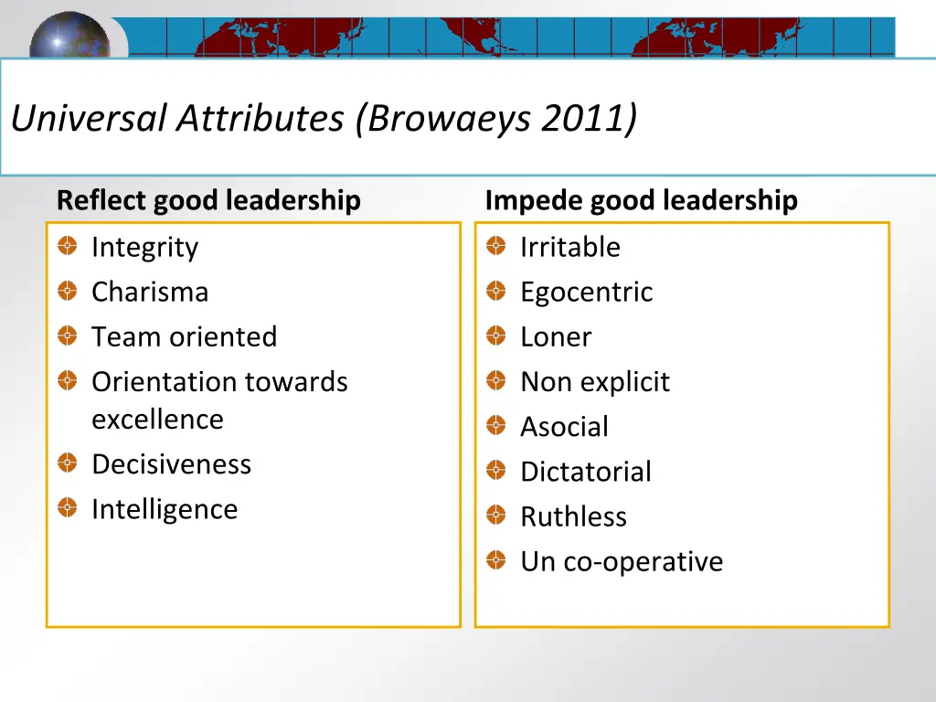 universal attributes browaeys 2011