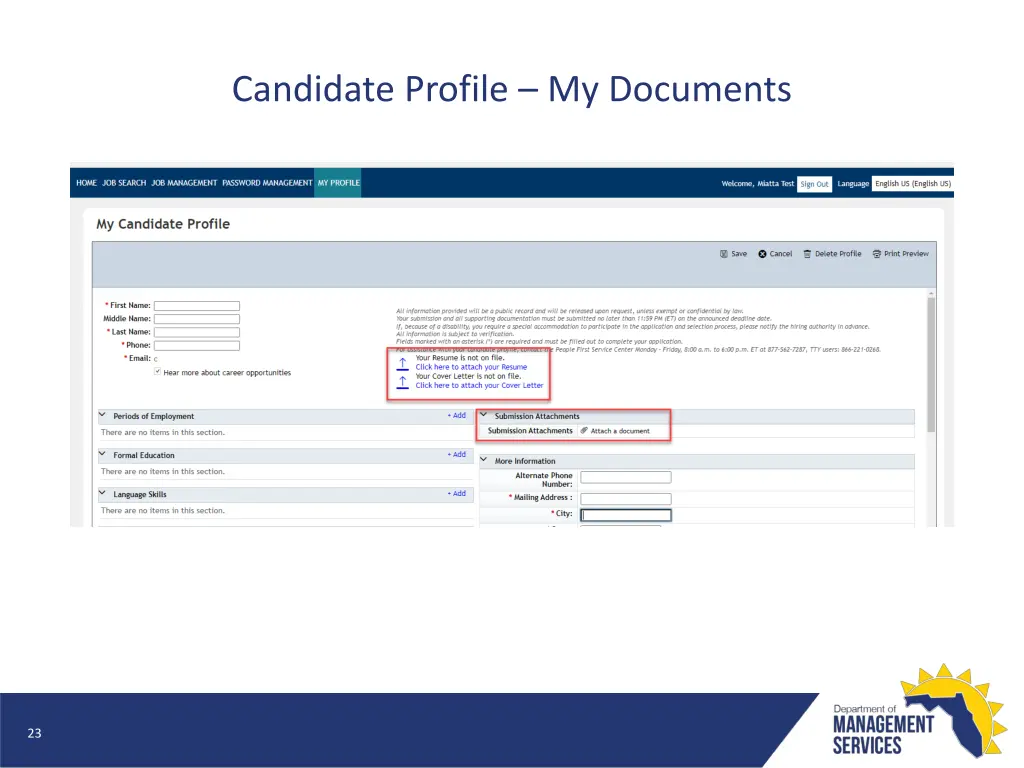 candidate profile my documents