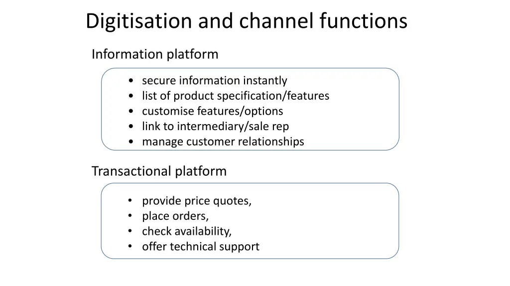 digitisation and channel functions