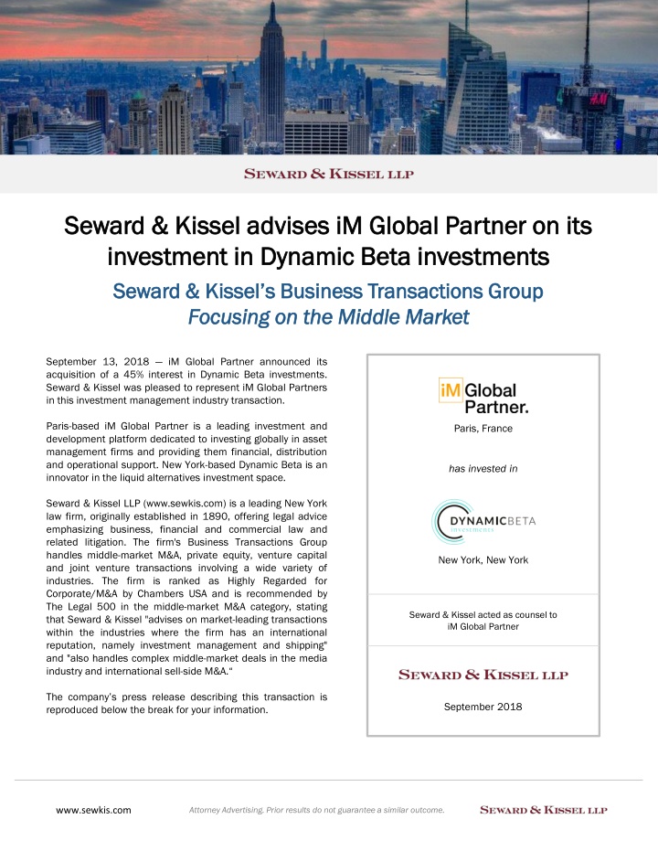 seward kissel advises seward kissel advises