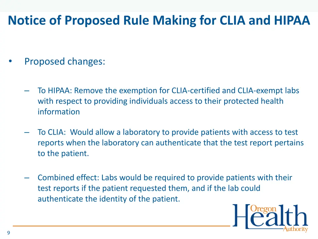 notice of proposed rule making for clia and hipaa 1
