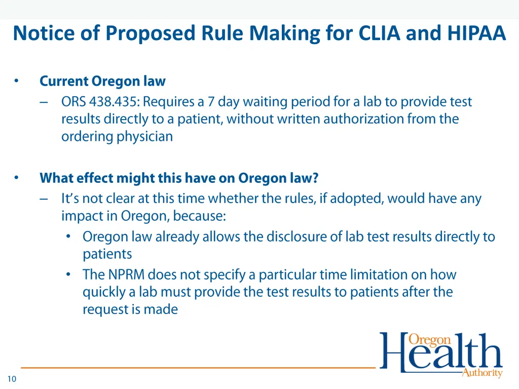 notice of proposed rule making for clia and hipaa 2