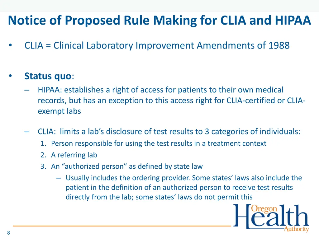 notice of proposed rule making for clia and hipaa