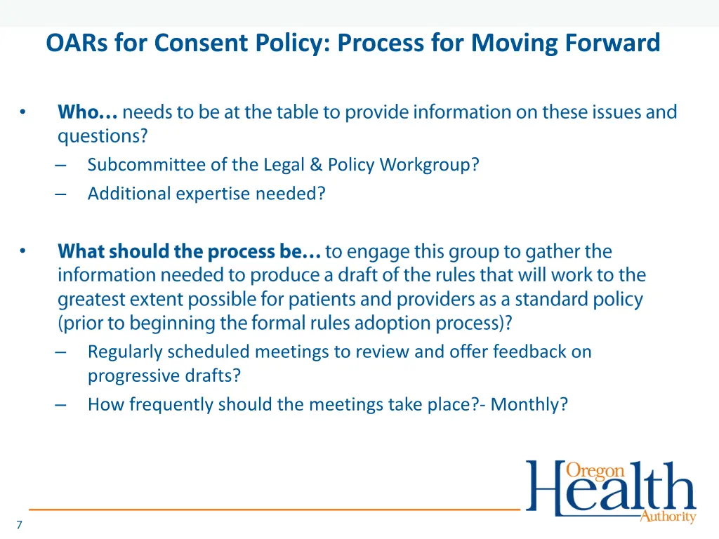 oars for consent policy process for moving forward
