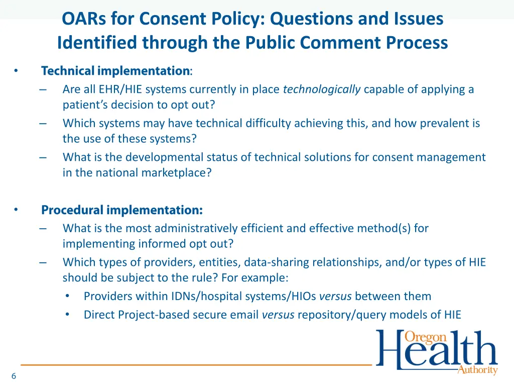 oars for consent policy questions and issues