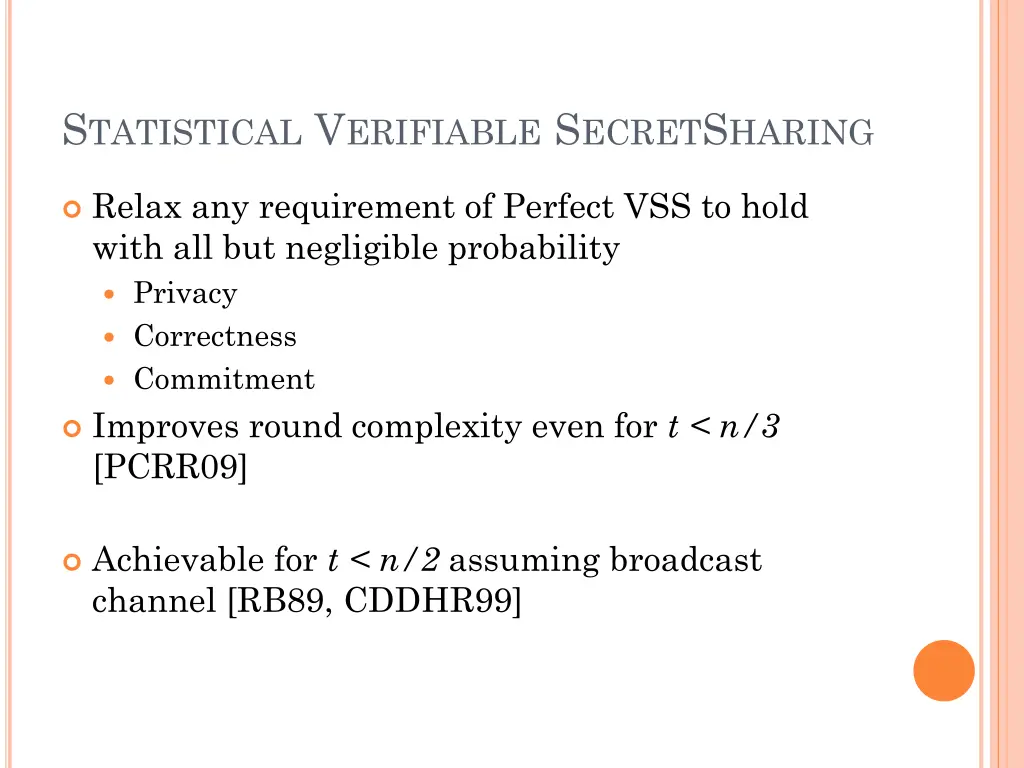 s tatistical v erifiable s ecret s haring