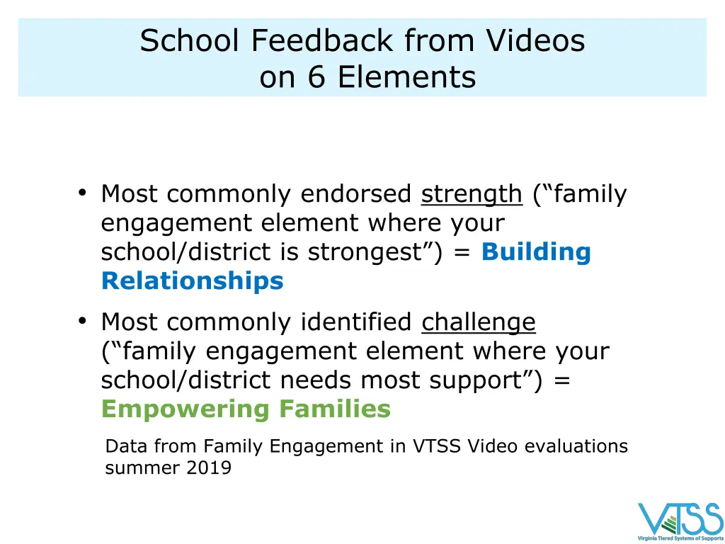 school feedback from videos on 6 elements