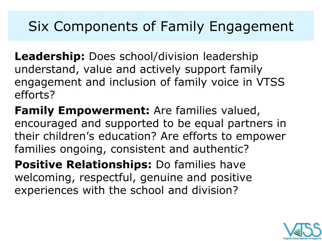 six components of family engagement