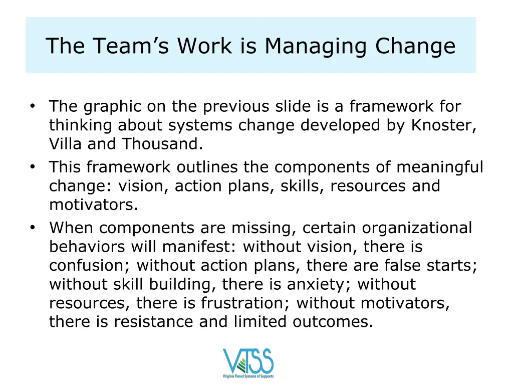 the team s work is managing change