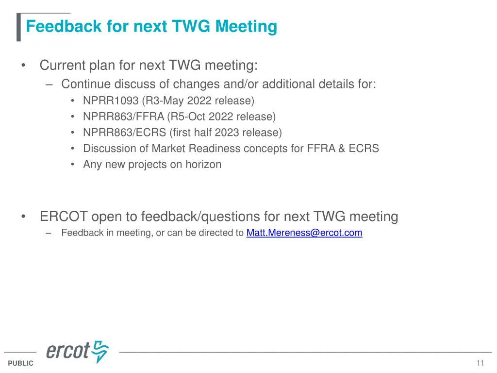 feedback for next twg meeting