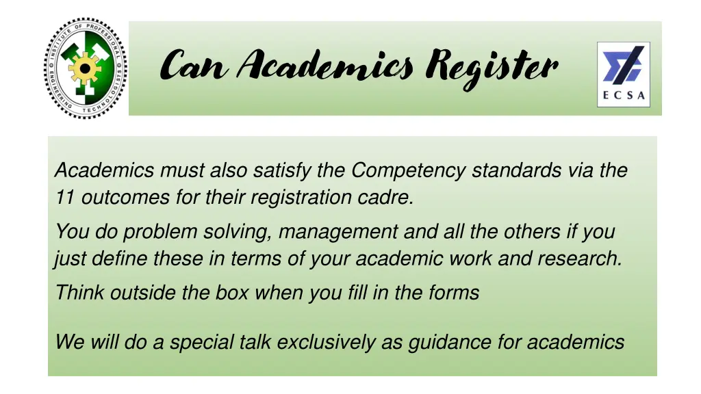 can academics register