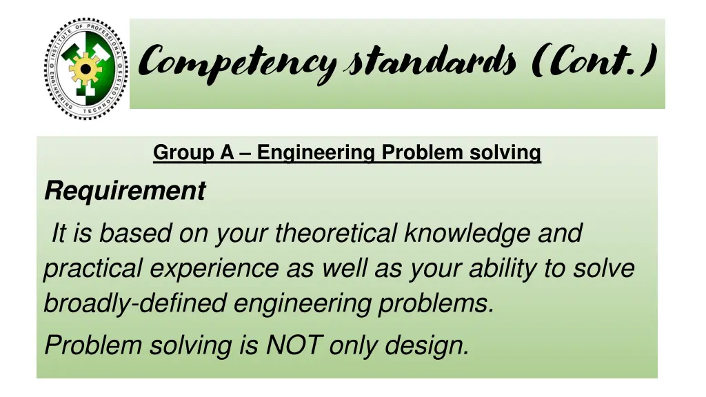 competency standards cont