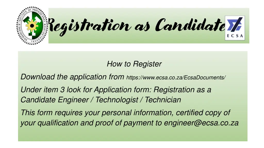 registration as candidate 1