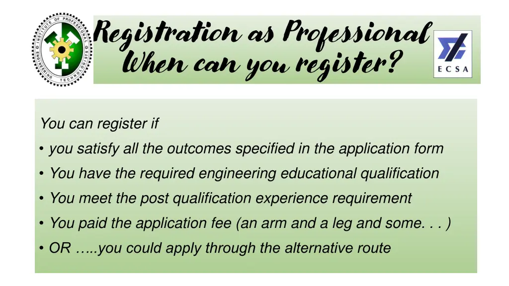 registration as professional when can you register
