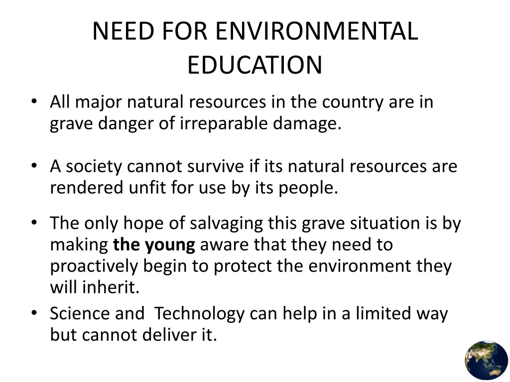 need for environmental education all major