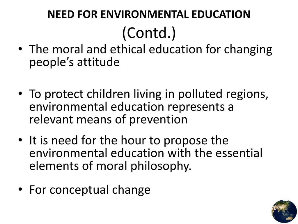 need for environmental education contd the moral