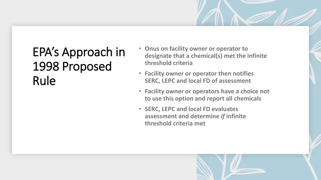 epa s approach in epa s approach in 1998 proposed