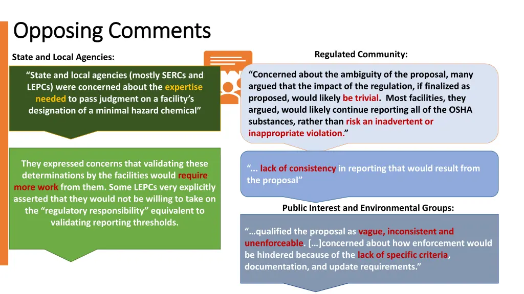 opposing comments opposing comments