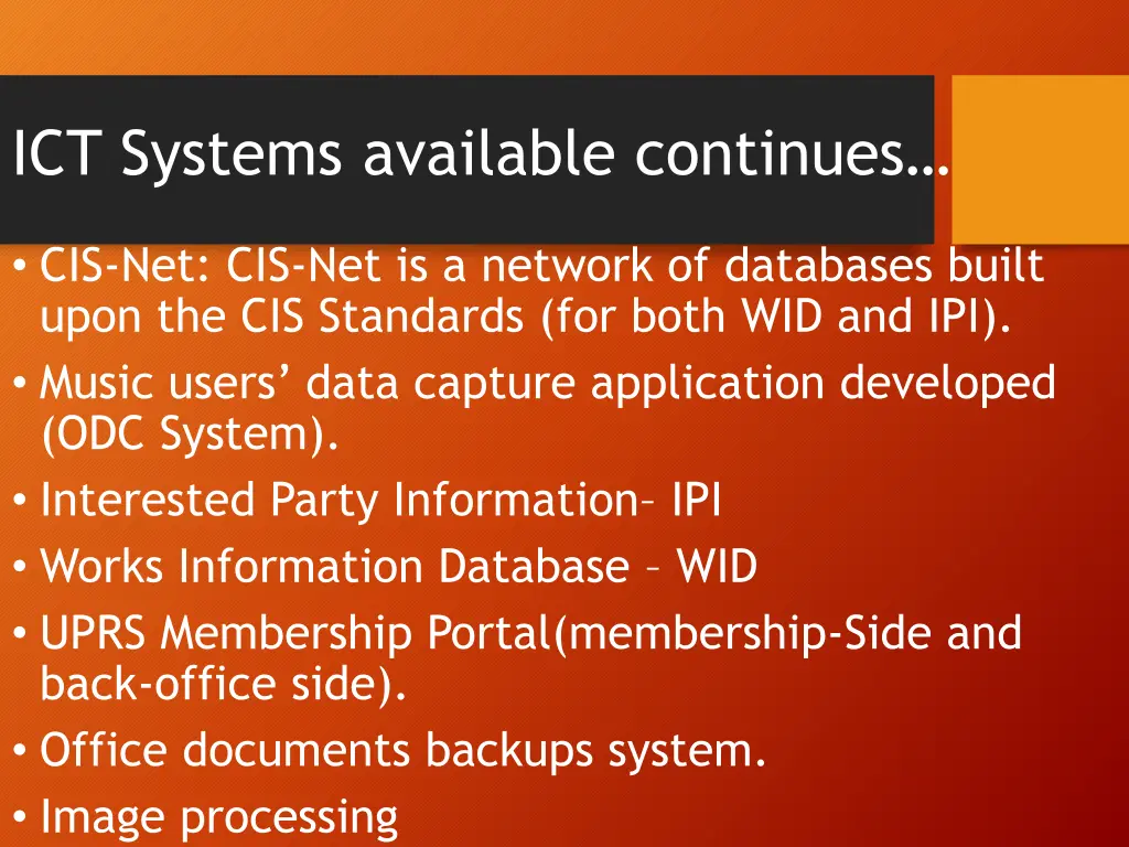ict systems available continues