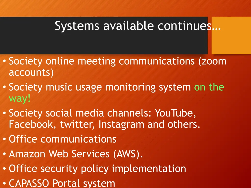 systems available continues