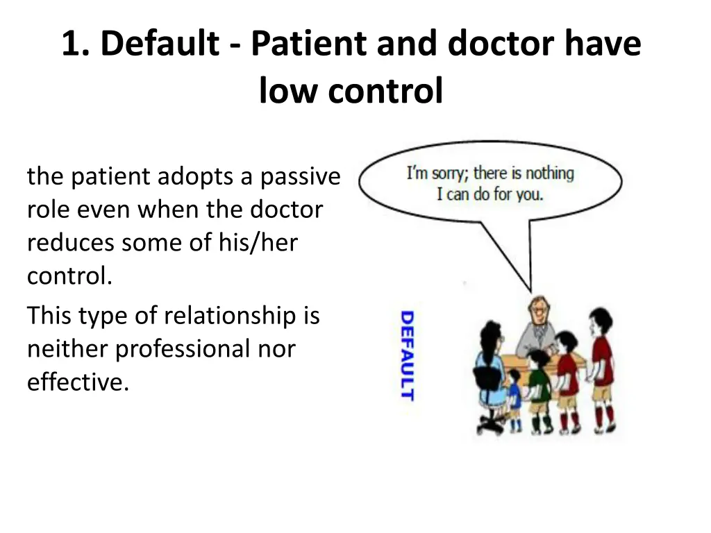 1 default patient and doctor have low control