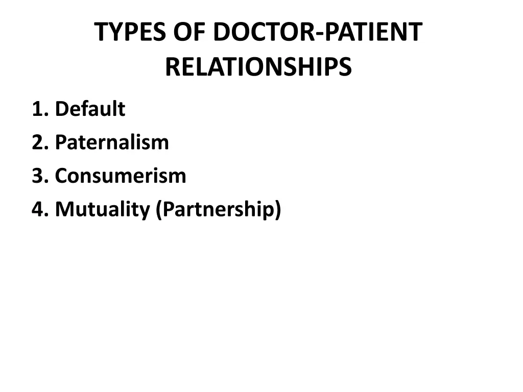 types of doctor patient relationships