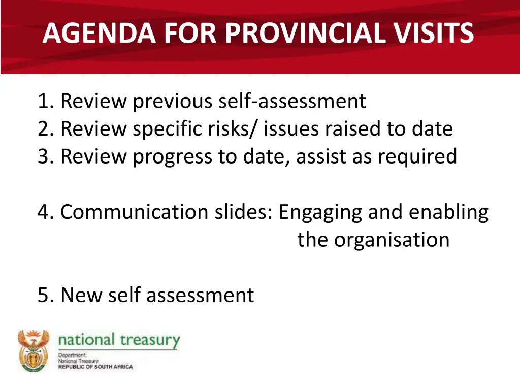 agenda for provincial visits