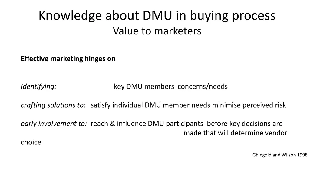 knowledge about dmu in buying process value