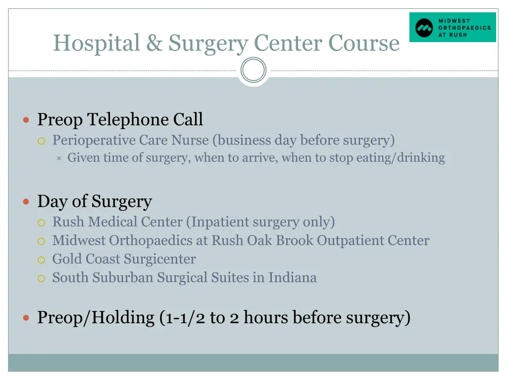 hospital surgery center course