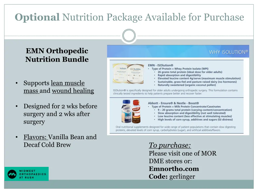 optional nutrition package available for purchase