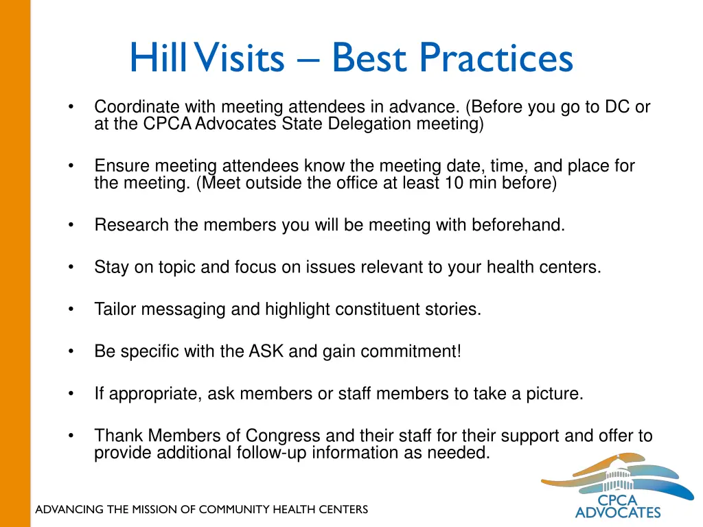 hill visits best practices