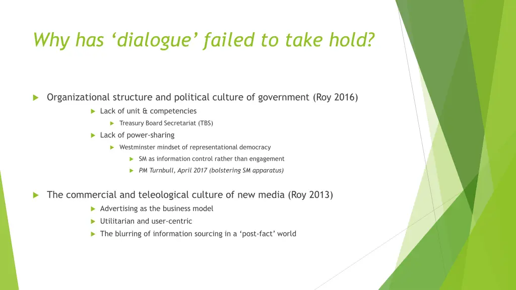 why has dialogue failed to take hold