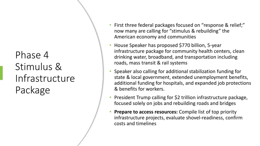 first three federal packages focused on response