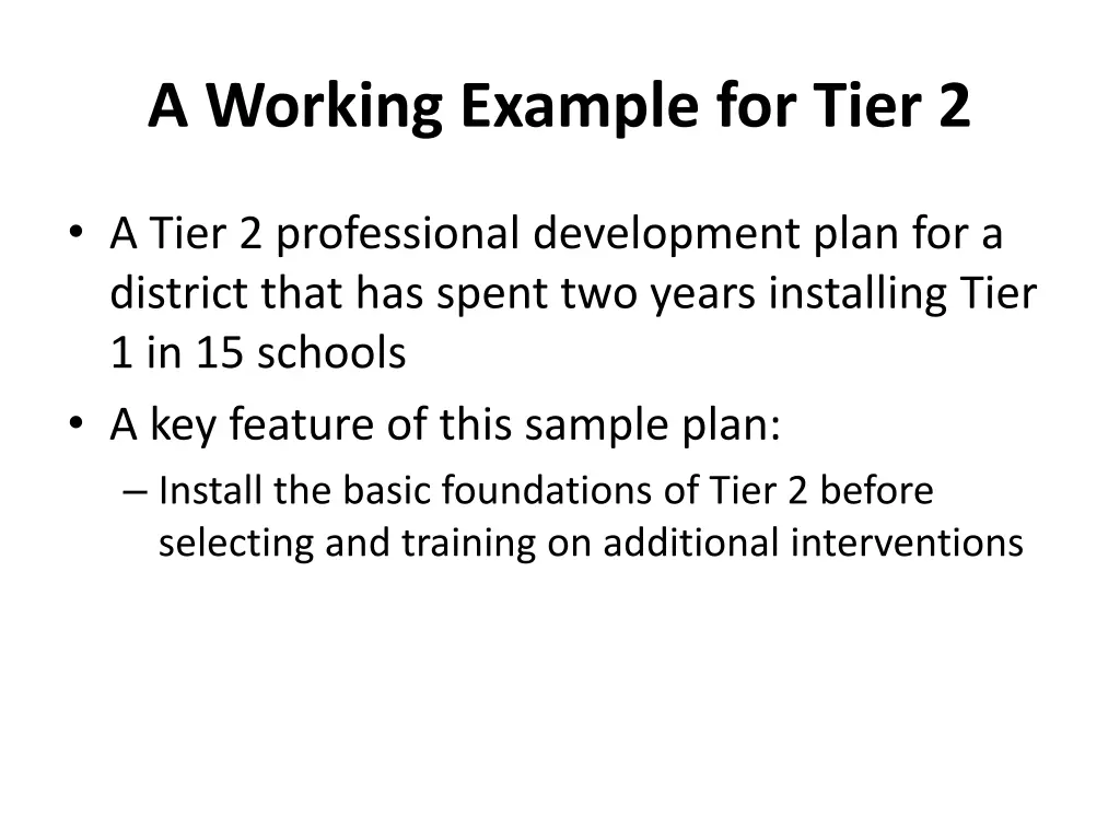 a working example for tier 2