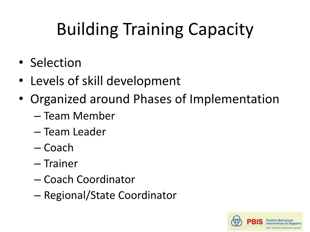 building training capacity
