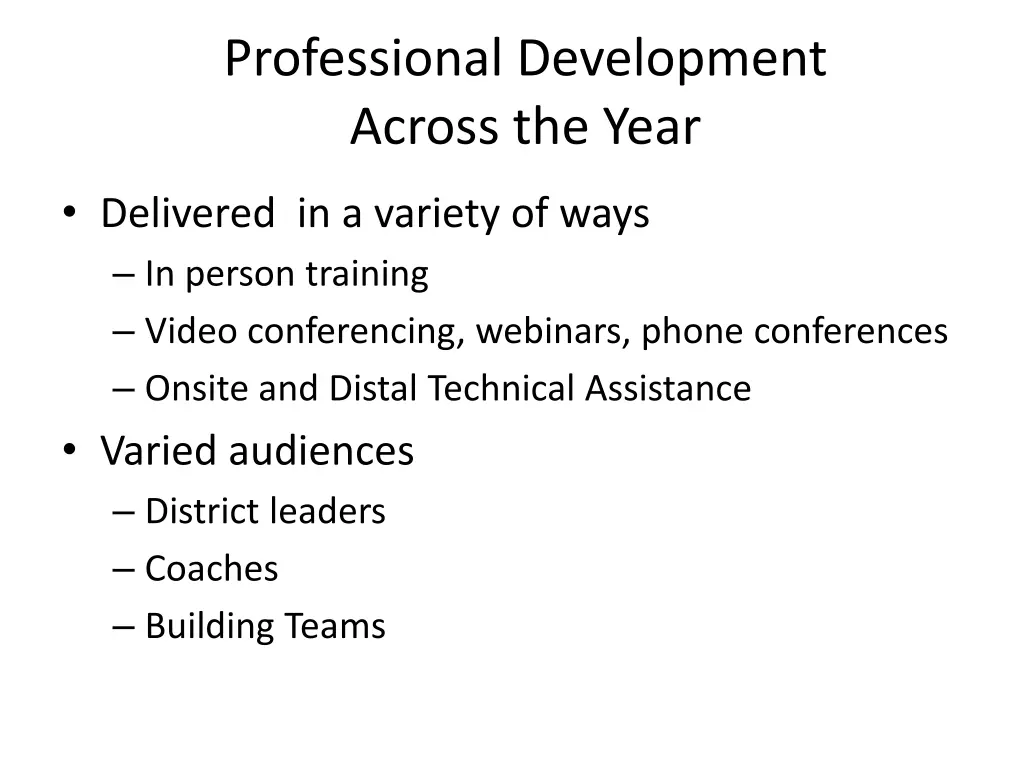 professional development across the year
