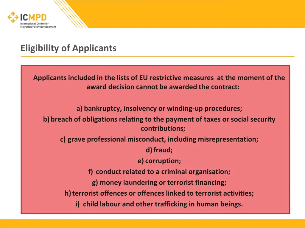 eligibility of applicants