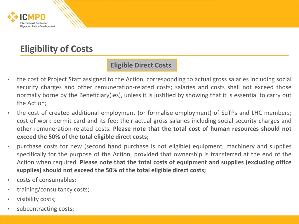 eligibility of costs