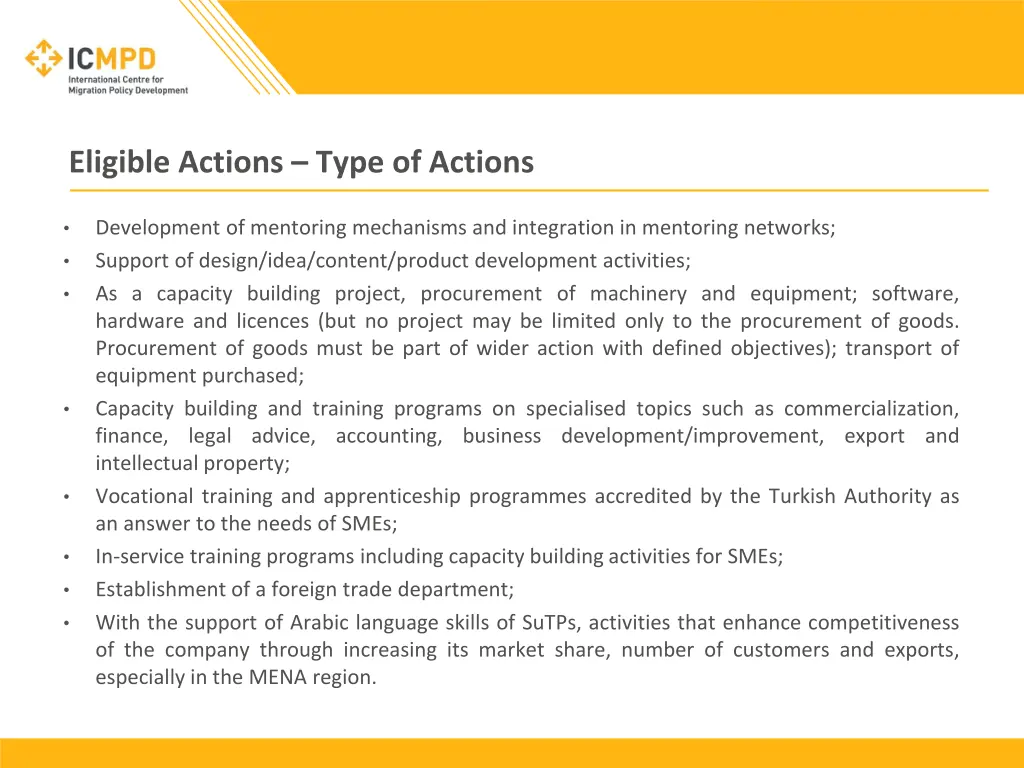 eligible actions type of actions 1