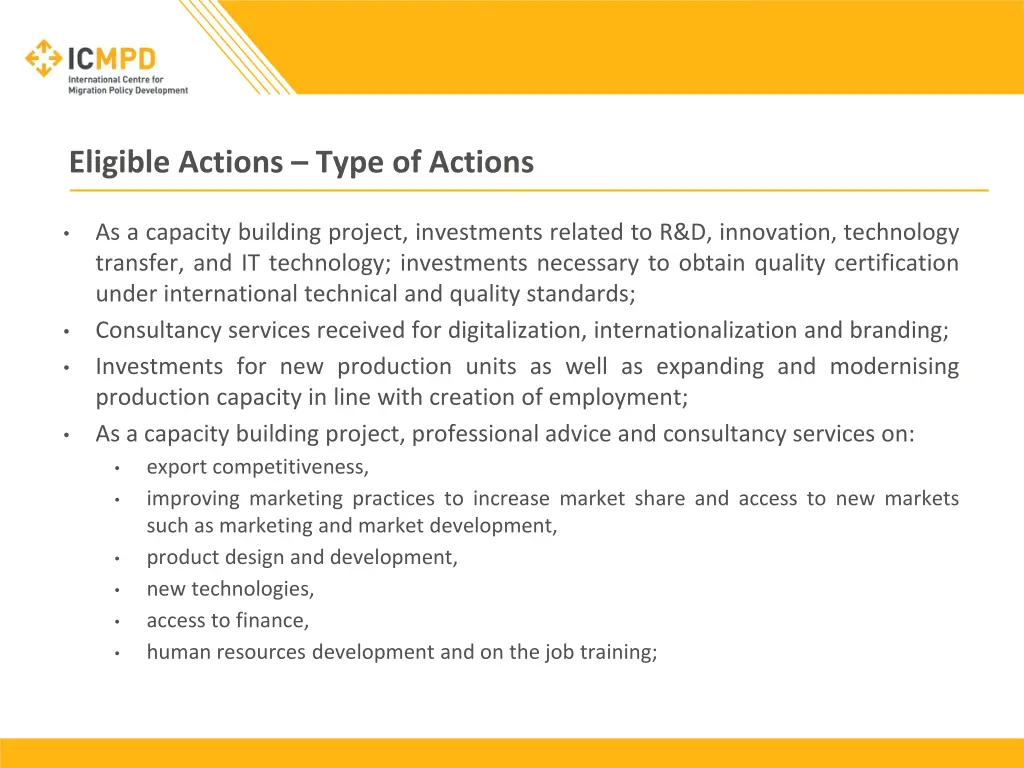 eligible actions type of actions