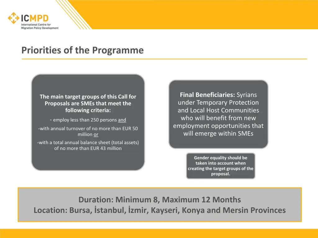 priorities of the programme