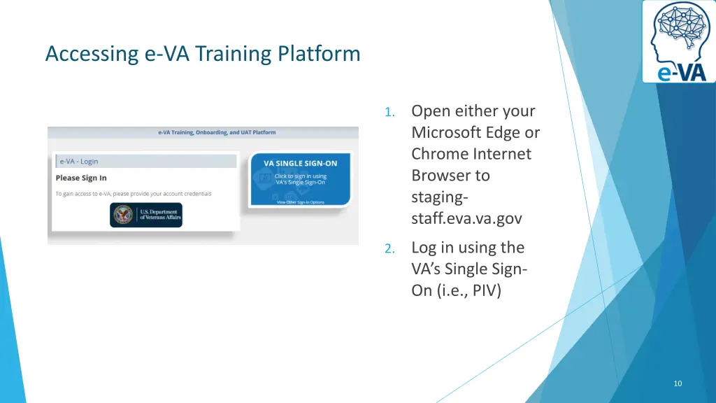 accessing e va training platform
