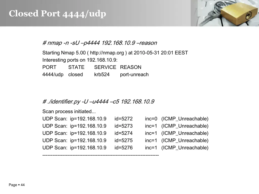 closed port 4444 udp
